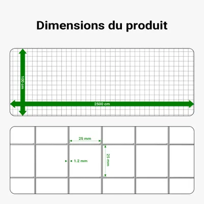 Wiltec Grillage à mailles - 1 m x 25 m / Épaisseur fil 1,2 mm / Maille 25 x