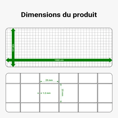 Wiltec Grillage à mailles - 1 m x 10 m / Épaisseur fil 1,2 mm / Maille 25 x