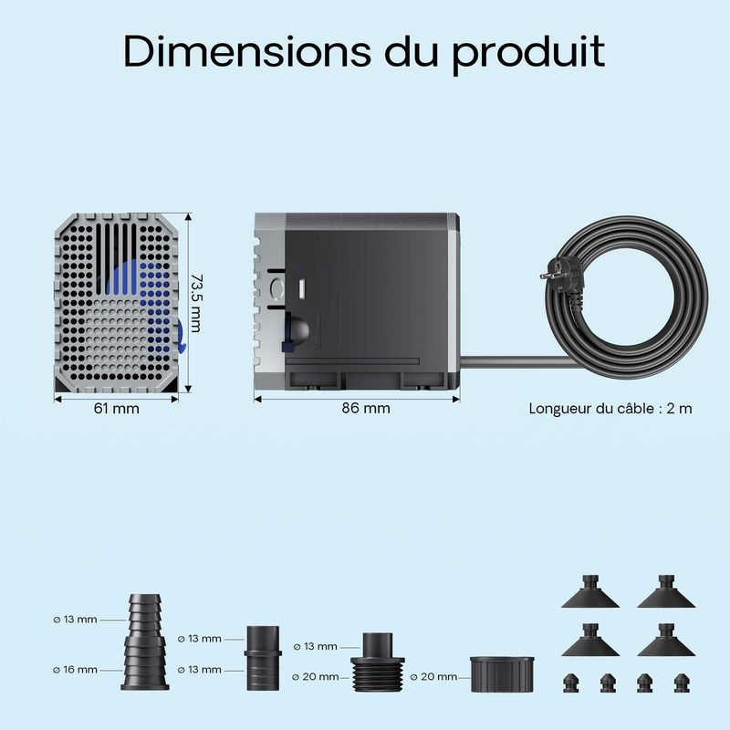 SunSun CHJ-600 Eco Pompe à eau 600l/h 8W Pompe Mini et Moyen Aquarium Débit