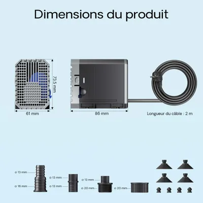 SunSun CHJ-600 Eco Pompe à eau 600l/h 8W Pompe Mini et Moyen Aquarium Débit