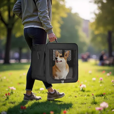 Wiltec Caisse de transport noire pliable pour chiens chats animaux domestiq