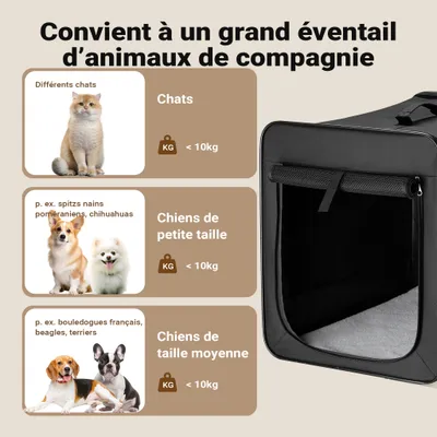 Wiltec Caisse de transport noire pliable pour chiens chats animaux domestiq