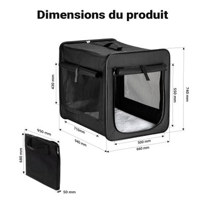 Wiltec Caisse de transport noire pliable pour chiens chats animaux domestiq
