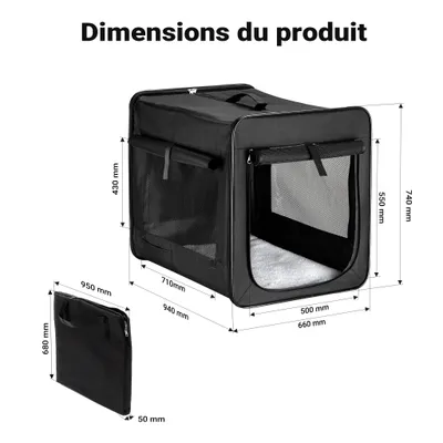 Wiltec Caisse de transport noire pliable pour chiens chats animaux domestiq