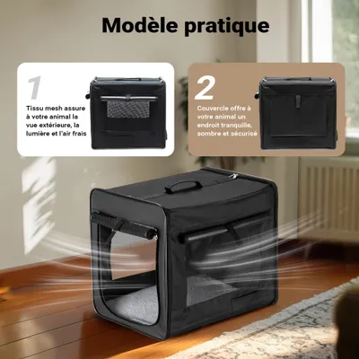 Wiltec Caisse de transport noire pliable pour chiens chats animaux domestiq