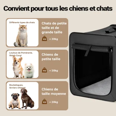 Wiltec Caisse de transport noire pliable pour chiens chats animaux domestiq