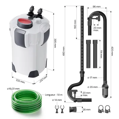 SunSun HW-302 Filtre extérieur pour aquarium, débit 1000 l/h, avec 3 Étapes