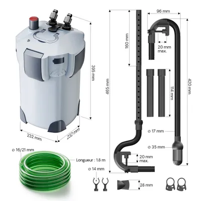 SunSun HW-402B Filtre extérieur pour aquarium, débit 1000 l/h, 9 W UVC et 3