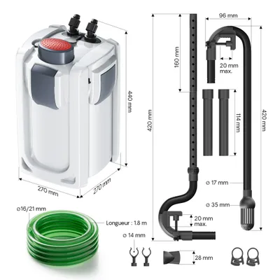 SunSun HW-703B Filtre extérieur pour aquarium, débit 1400 l/h, 9 W UVC et 3