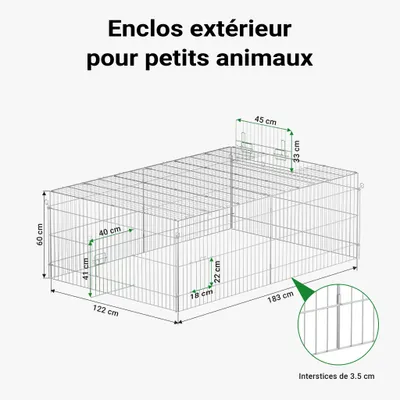 Wiltec Parc enclos pour petits animaux domestiques – 1830 x 1220 x 600 mm –