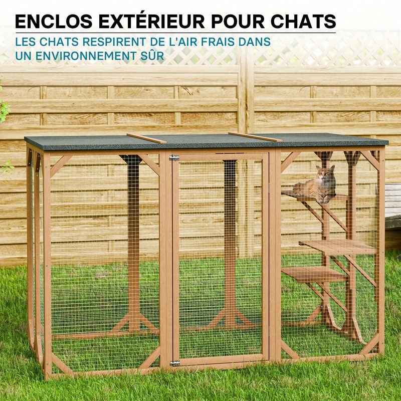 Wiltec Enclos extérieur – 180 x 80 x 111,8 cm – en Bois de sapin et avec gr