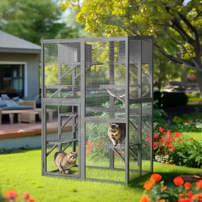 Wiltec Enclos extérieur pour chats – 116 x 82 x 175,7 cm – en Bois de sapin