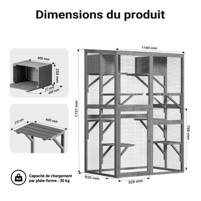 Wiltec Enclos extérieur pour chats – 116 x 82 x 175,7 cm – en Bois de sapin