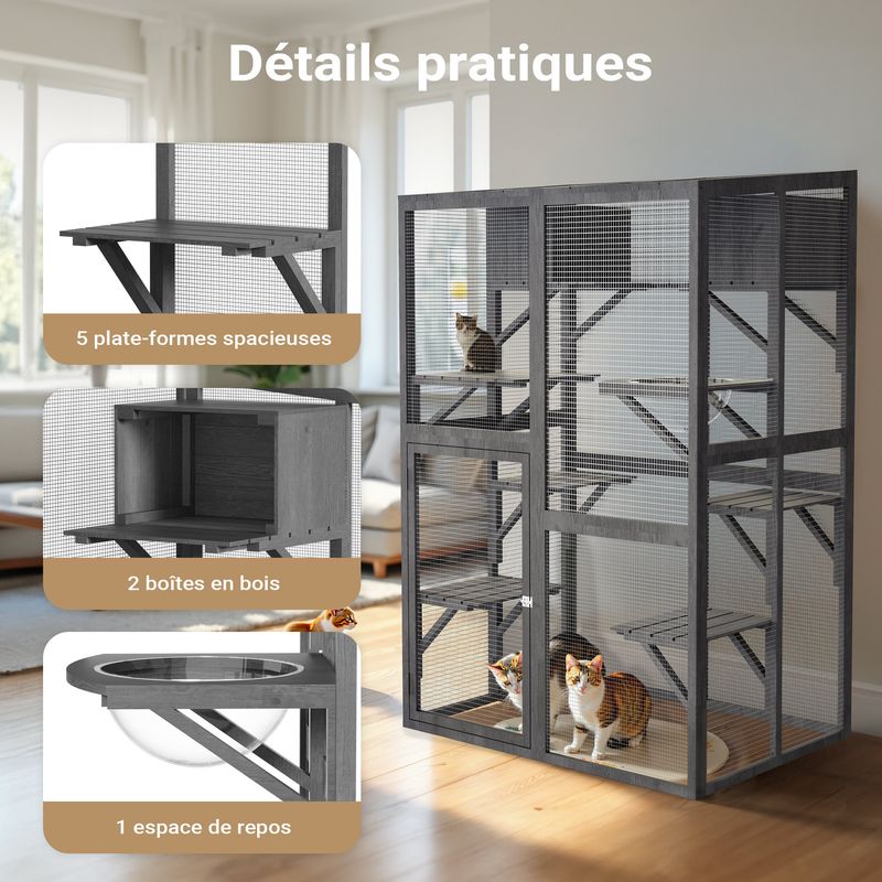 Wiltec Enclos extérieur pour chats – 116 x 82 x 175,7 cm – en Bois de sapin