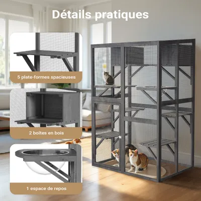 Wiltec Enclos extérieur pour chats – 116 x 82 x 175,7 cm – en Bois de sapin