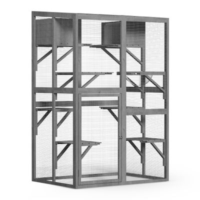Wiltec Enclos extérieur pour chats – 116 x 82 x 175,7 cm – en Bois de sapin