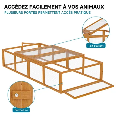 Wiltec Clapier à lapin XXL – 1800 x 900 x 480 mm – en Bois, avec Grille mét
