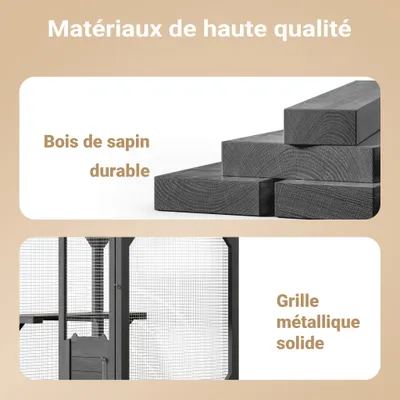 Wiltec Enclos extérieur pour chats – 74 x 78 x 180 cm – sur Roues – en Bois