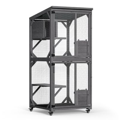 Wiltec Enclos extérieur pour chats – 74 x 78 x 180 cm – sur Roues – en Bois