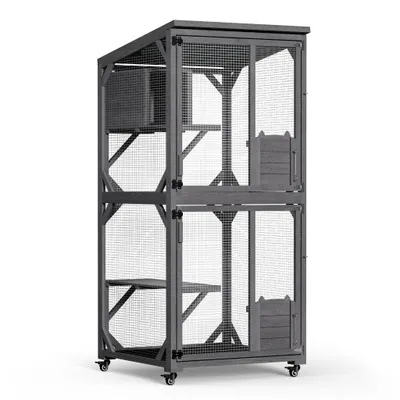 Wiltec Enclos extérieur pour chats – 74 x 78 x 180 cm – sur Roues – en Bois