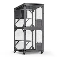Wiltec Enclos extérieur pour chats – 74 x 78 x 180 cm – sur Roues – en Bois