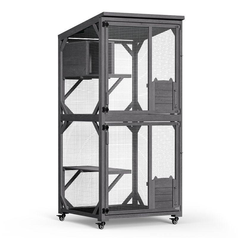 Wiltec Enclos extérieur pour chats – 74 x 78 x 180 cm – sur Roues – en Bois