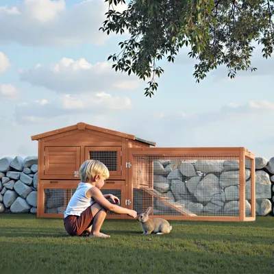 Wiltec Clapier XXL – 1560 x 520 x 680 mm – 2 étages – Toit bitumé – Bois sa