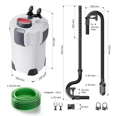 SunSun HW-304 Filtre extérieur pour aquarium, débit 2000 l/h, avec 4 Étapes