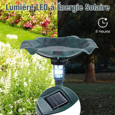 GIANTEX Bain Oiseaux Sauvages Lumière Solaire Forme en Feuille,Jardinière