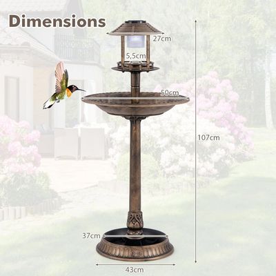 GIANTEX Mangeoire Oiseaux Exterieur sur Piédestal 3 en 1,Lumière Solaire