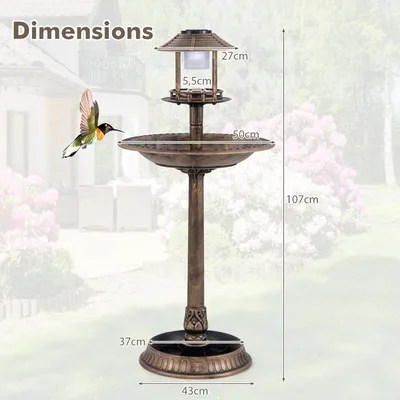 GIANTEX Mangeoire Oiseaux Exterieur sur Piédestal 3 en 1,Lumière Solaire