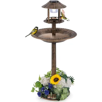 GIANTEX Mangeoire Oiseaux Exterieur sur Piédestal 3 en 1,Lumière Solaire