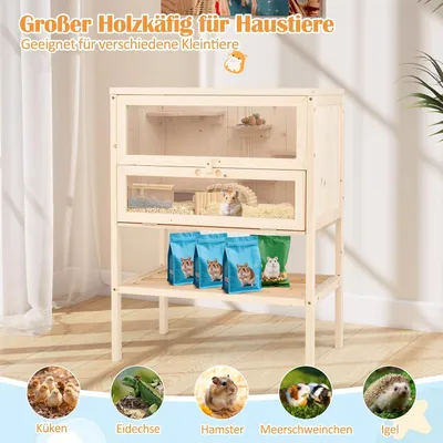 Giantex Holzkäfig Für Hamster, Freistehend, Klappdach Aus Gitter Giantex Holzkäfig Für Hamster, Freistehend, Klappdach Aus Gitter