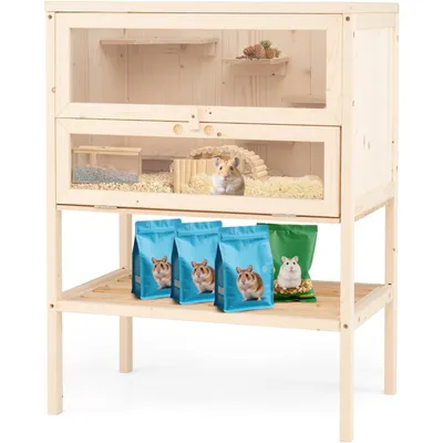 Giantex Cage en Bois pour Hamsters,Autoportante,Toit Basculant en Grille