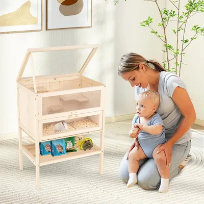Giantex Holzkäfig Für Hamster, Freistehend, Klappdach Aus Gitter Giantex Holzkäfig Für Hamster, Freistehend, Klappdach Aus Gitter