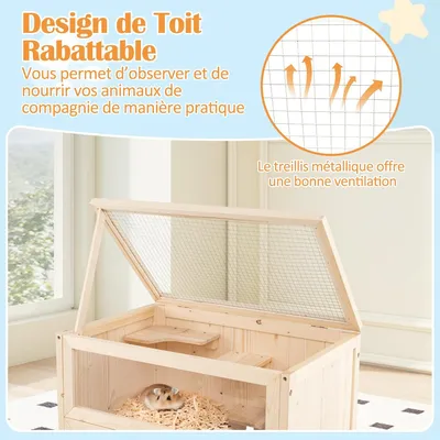 Giantex Cage en Bois pour Hamsters,Autoportante,Toit Basculant en Grille