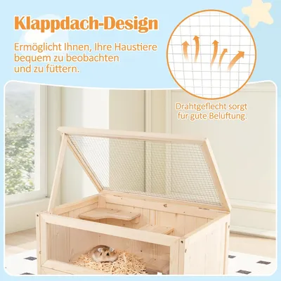 Giantex Holzkäfig Für Hamster, Freistehend, Klappdach Aus Gitter Giantex Holzkäfig Für Hamster, Freistehend, Klappdach Aus Gitter