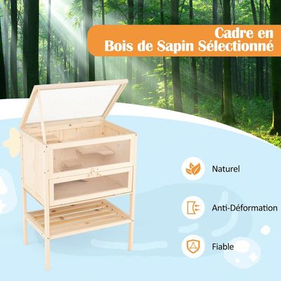 Giantex Cage en Bois pour Hamsters,Autoportante,Toit Basculant en Grille