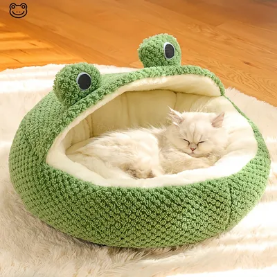 FurryFusion Lit semi-fermé pour chat en forme de grenouille