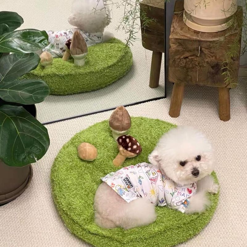 Coussin pour chat décor champignon