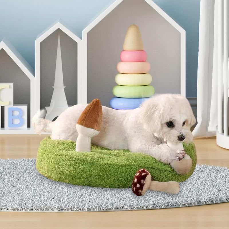 Coussin pour chat décor champignon