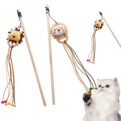UAMLY Canne à peluche pour chat avec manche en bois