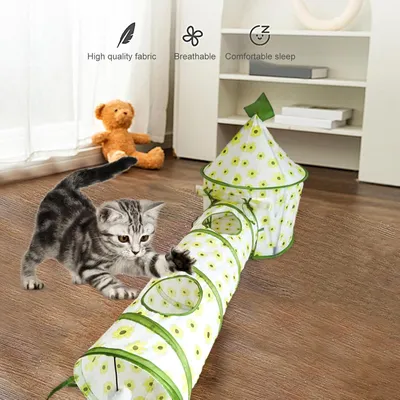 Tente tunnel interactive pliable pour chat
