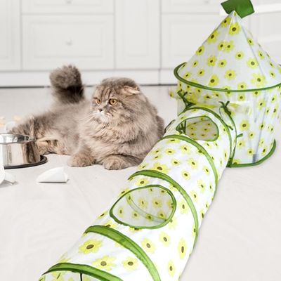 Tente tunnel interactive pliable pour chat
