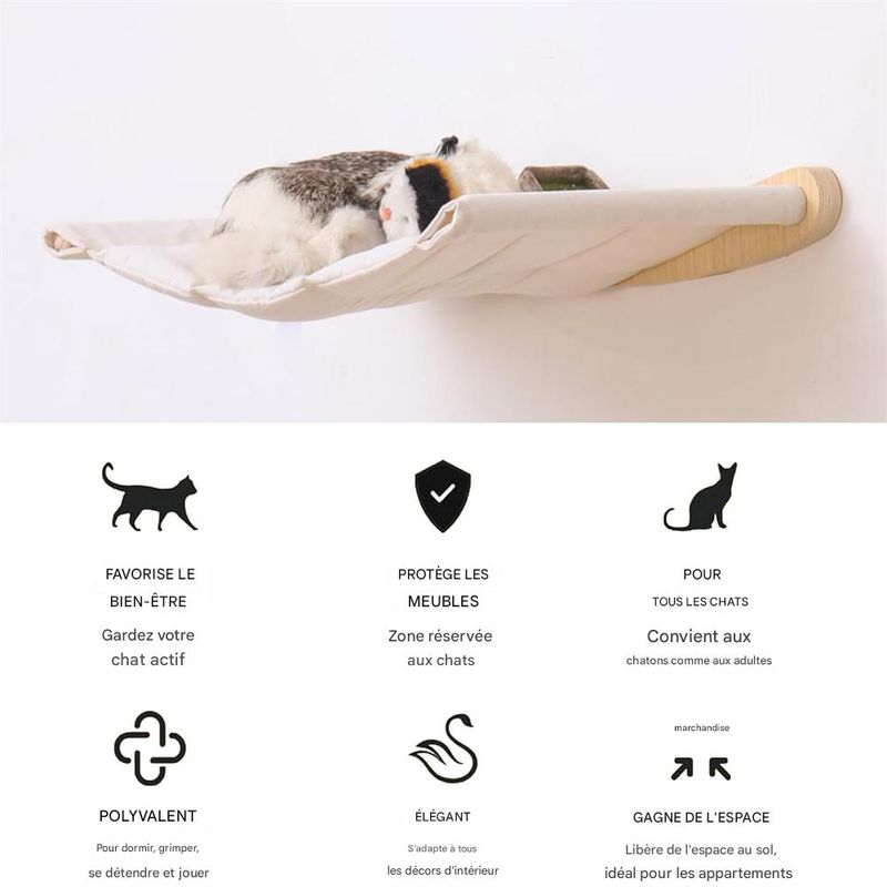 IntiMeg Support mural pour chat,Deux marches + lit pour chat