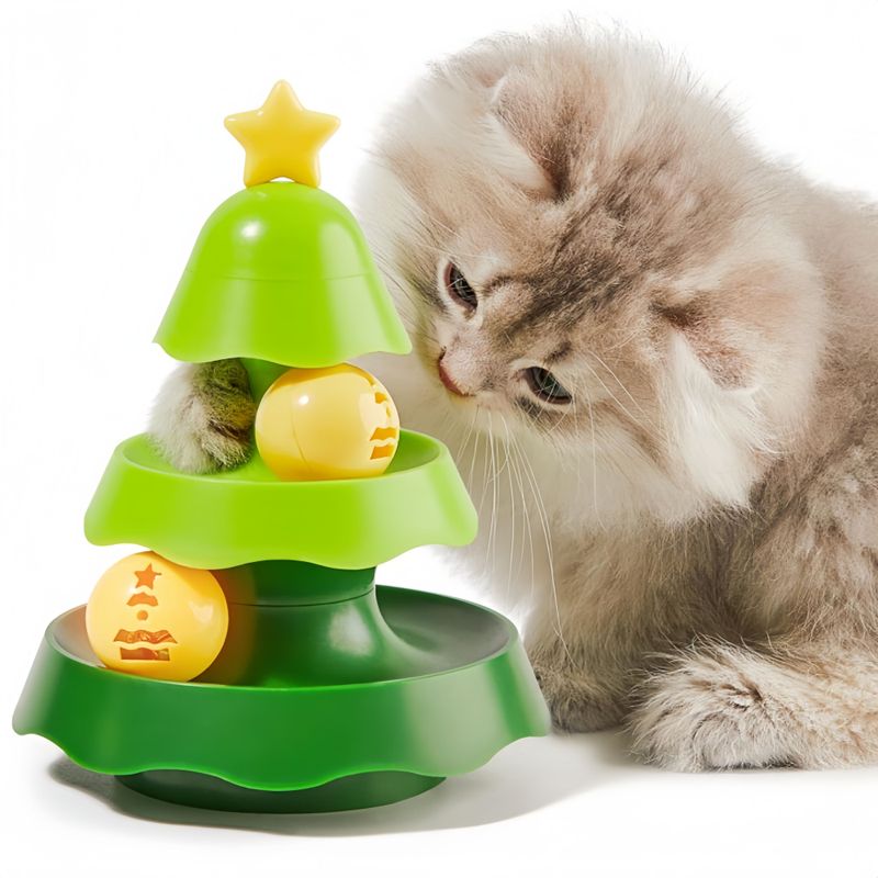 FurryFusion Jouet interactif pour chat en forme d'arbre de Noël
