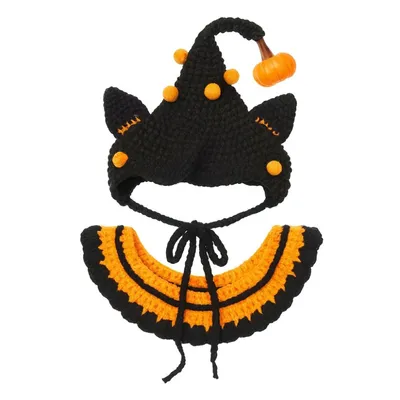 IntiMeg Collier et bonnet tricotés pour chat Halloween IntiMeg Collier et bonnet tricotés pour chat Halloween