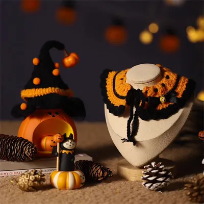 IntiMeg Collier et bonnet tricotés pour chat Halloween