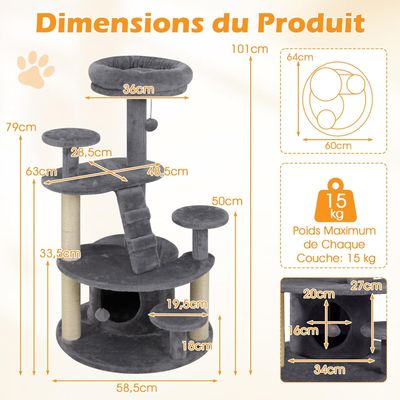 GIANTEX Arbre a Chat à Plusieurs Niveaux avec Surface en Peluche