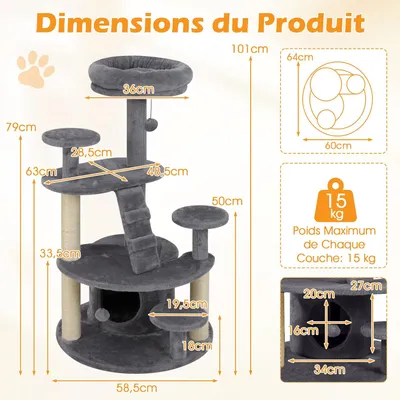 GIANTEX Arbre a Chat à Plusieurs Niveaux avec Surface en Peluche GIANTEX Arbre a Chat à Plusieurs Niveaux avec Surface en Peluche